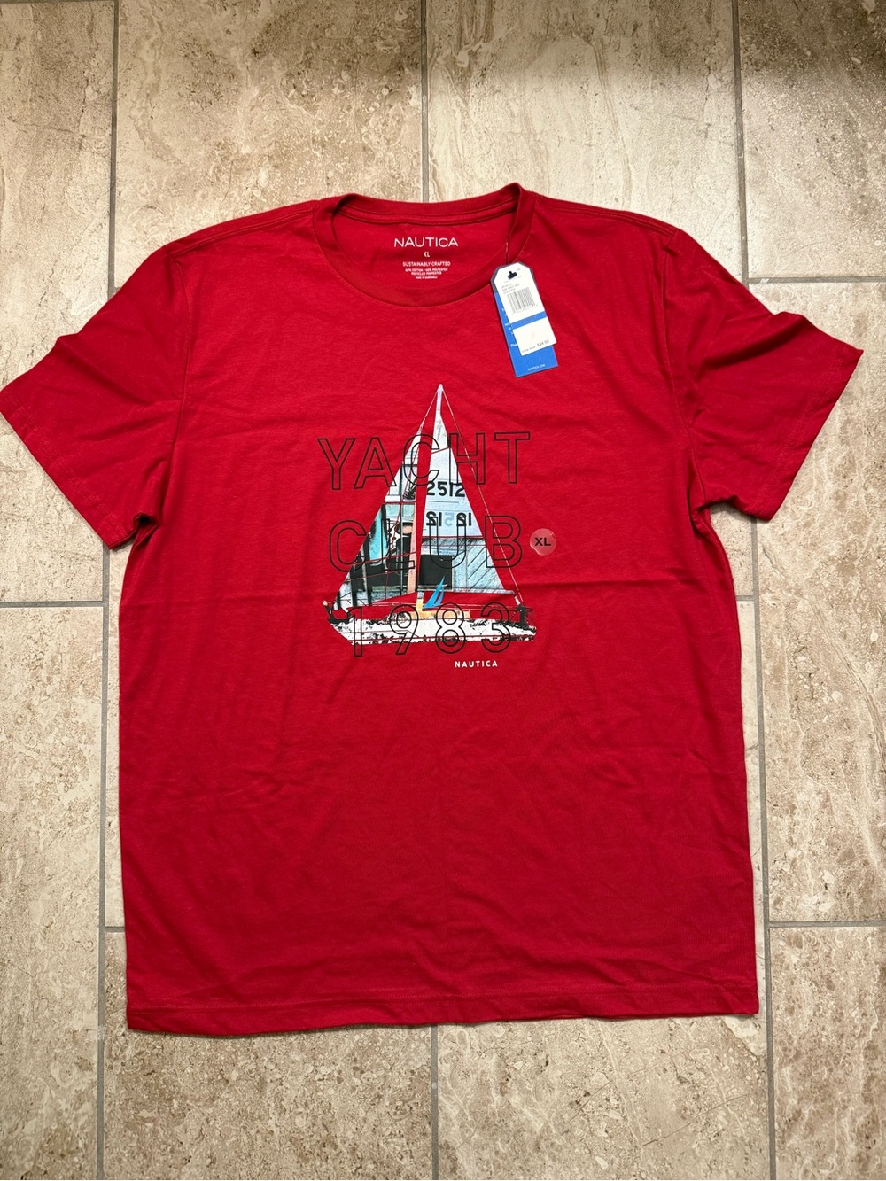 Nautica Men’s Red Yacht Boat Club Graphic Tee short sleeve - size XL